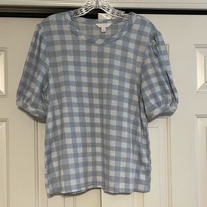 Lauren Conrad blue/grey plaid ruffle sleeve top